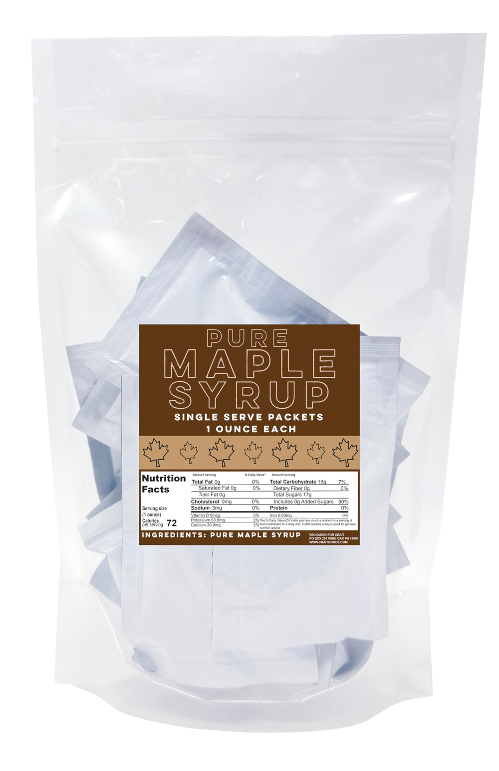 Crait 12-count pure maple syrup packets for quick breakfasts.