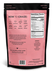 Craize Guava Crisps close-up reveals toasted corn texture and guava specks.
