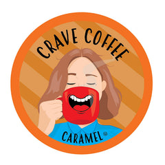 Crave Beverages caramel-flavored coffee pods in a 100-count box for easy daily brewing