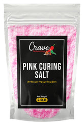 Crave Pink Curing Salt #1 bag label highlights product and DIY meat curing.