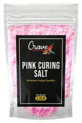 Crave Pink Curing Salt #1 bag label highlights product and DIY meat curing.