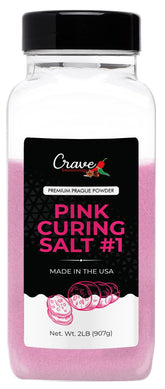 Crave Pink Curing Salt #1 jar front label showing curing formula for meats