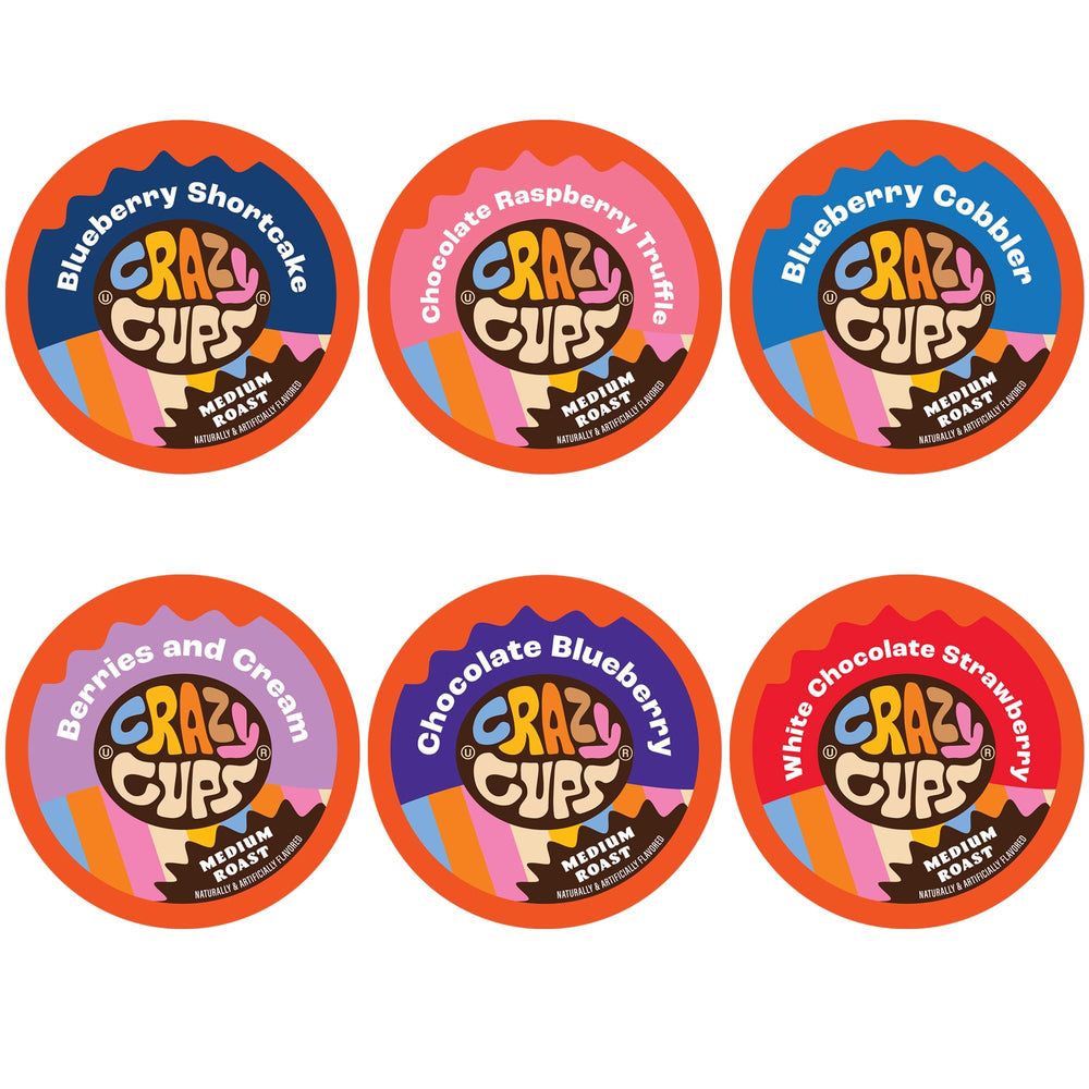 Crazy Cups Blueberry Coffee Pods Variety Pack for Keurig—rich berry flavors to start mornings energized.