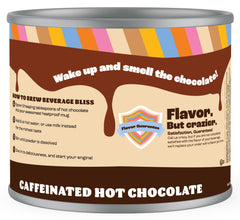 Crazy Cups hot cocoa label close-up highlights premium ingredients for velvety sip.