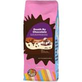 Crazy Cups Death By Chocolate coffee bag exudes rich aroma for indulgent mornings.