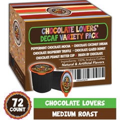 Crazy Cups Death By Chocolate pod showcasing bold chocolate profile in decaf.