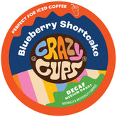Crazy Cups decaf blueberry pod close-up, highlighting a smooth morning brew.
