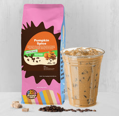 Iced Crazy Cups decaf pumpkin spice coffee served refreshing and flavor-packed.
