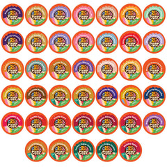 Crazy Cups decaf flavor variety pack in a box, ideal for at-home tastings