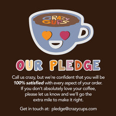 Crazy Cups hazelnut decaf grounds in cup, creamy, nutty aroma for cozy mornings