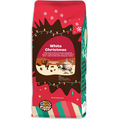 Crazy Cups White Christmas packaging highlighting premium, naturally flavored coffee.