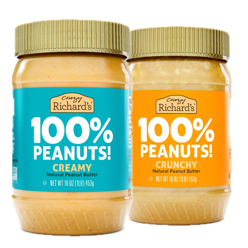 Crazy Richard's creamy peanut butter jar with ultra-smooth texture for easy spreading