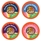Crazy Cups decaf blueberry pods variety pack box front, inviting berry aroma
