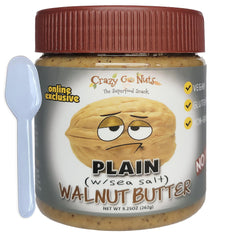 CrazyGoNuts walnut butter plain with sea salt in a jar, rich and simple, great for snacking.