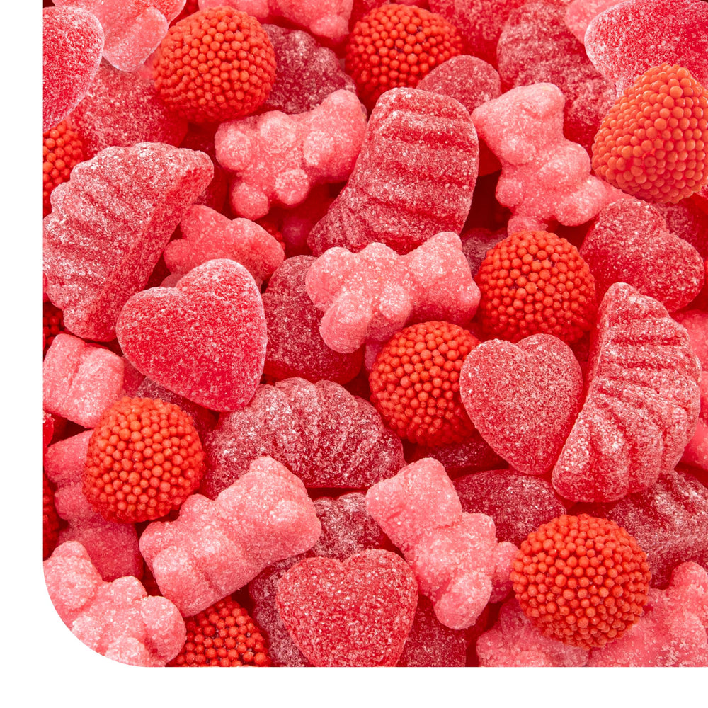 CRAZYOUTLET Gummy Candy Mix in a pink-red assortment, ideal for party prep.