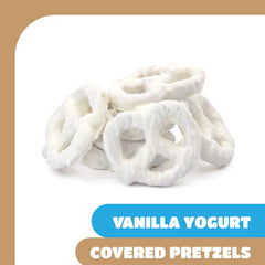 CRAZYOUTLET Yogurt Covered Pretzels in a bowl, appealing white crunch for gatherings.