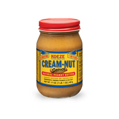 Cream Nut natural smooth peanut butter jar on a counter, ideal for quick breakfasts.