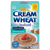 Cream of Wheat Cinnabon box front highlights easy single-serve packets for mornings.
