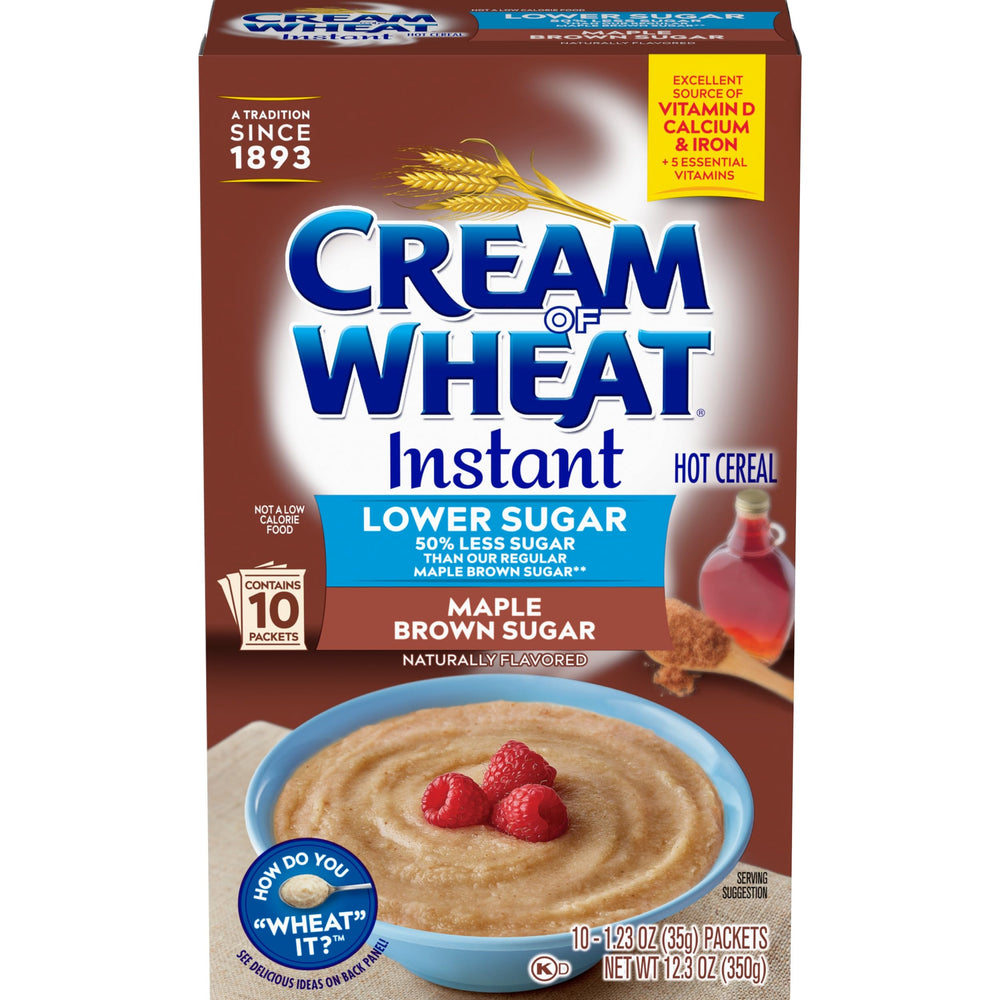 Cream of Wheat Instant Maple Brown Sugar 10 Pack box on display, convenient classic breakfast.