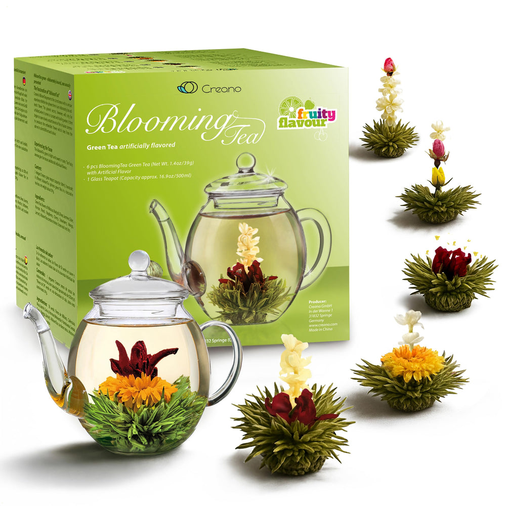 Creano Blooming Tea Gift Set box with six green tea blossoms for a delightful tasting