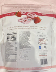 Creative Snacks Strawberry Pretzels close-up of creamy strawberry yogurt coating