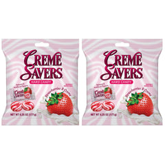 Crème Savers strawberry and creme hard candy bags front view, ideal for sharing.