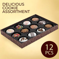 Cremelle assorted cookies collection displays twelve treats in a premium gift box.