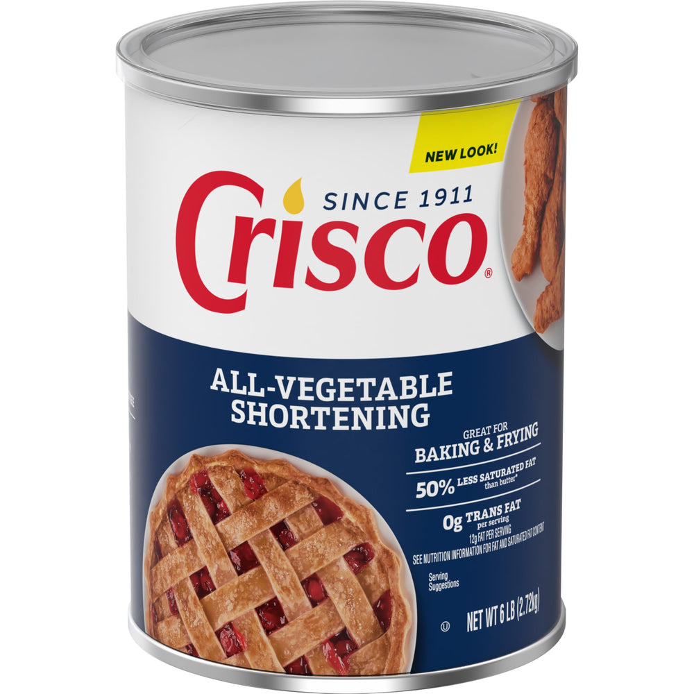 Crisco all-vegetable shortening in a blue can for versatile baking