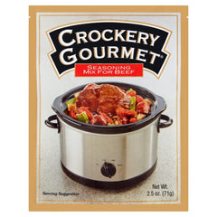 Crockery Gourmet beef flavor powder in packaging ready to season dishes.