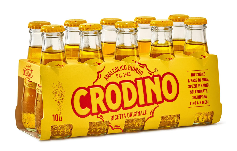 Crodino bottle with bitter aperitif flavor, ideal as a refreshing after-dinner spritzer