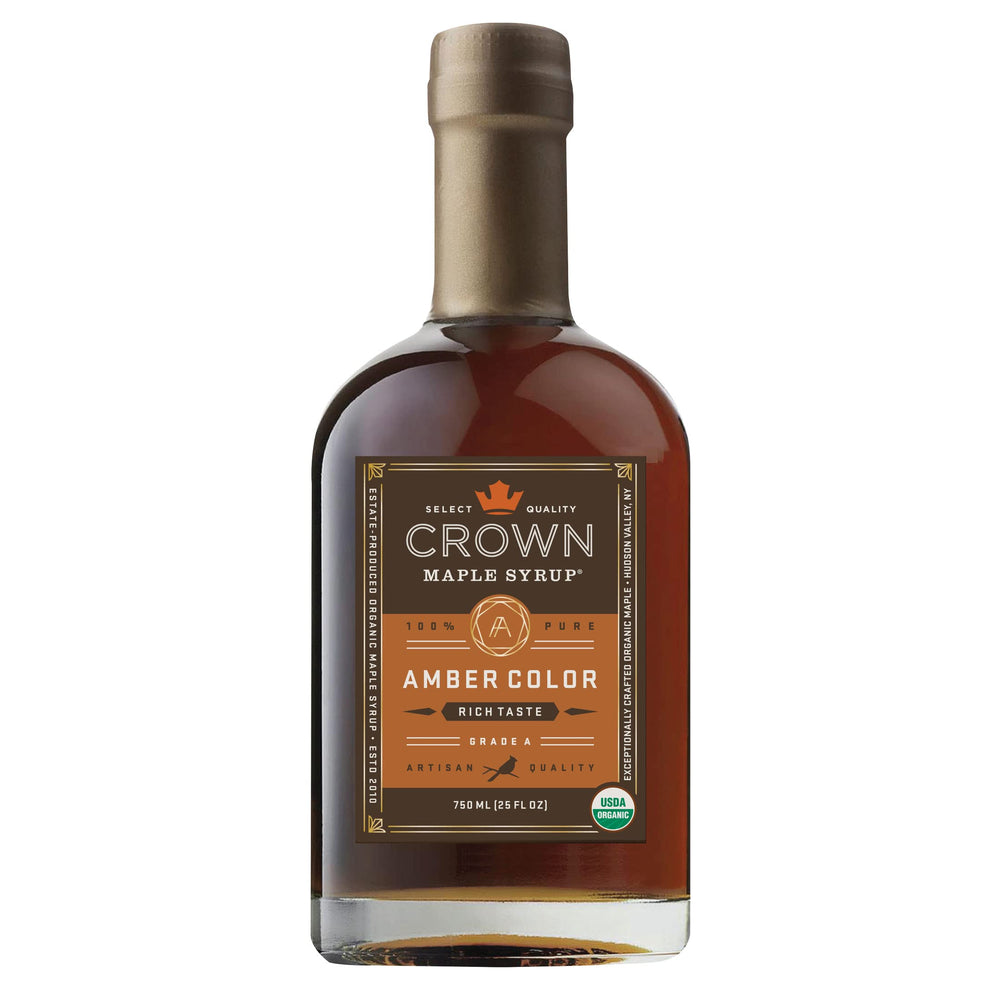 Crown Maple Amber Color bottle shows rich color ideal for pancakes and desserts.