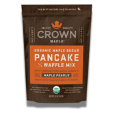 Crown Maple pancake mix packaging highlights organic quality for easy breakfasts