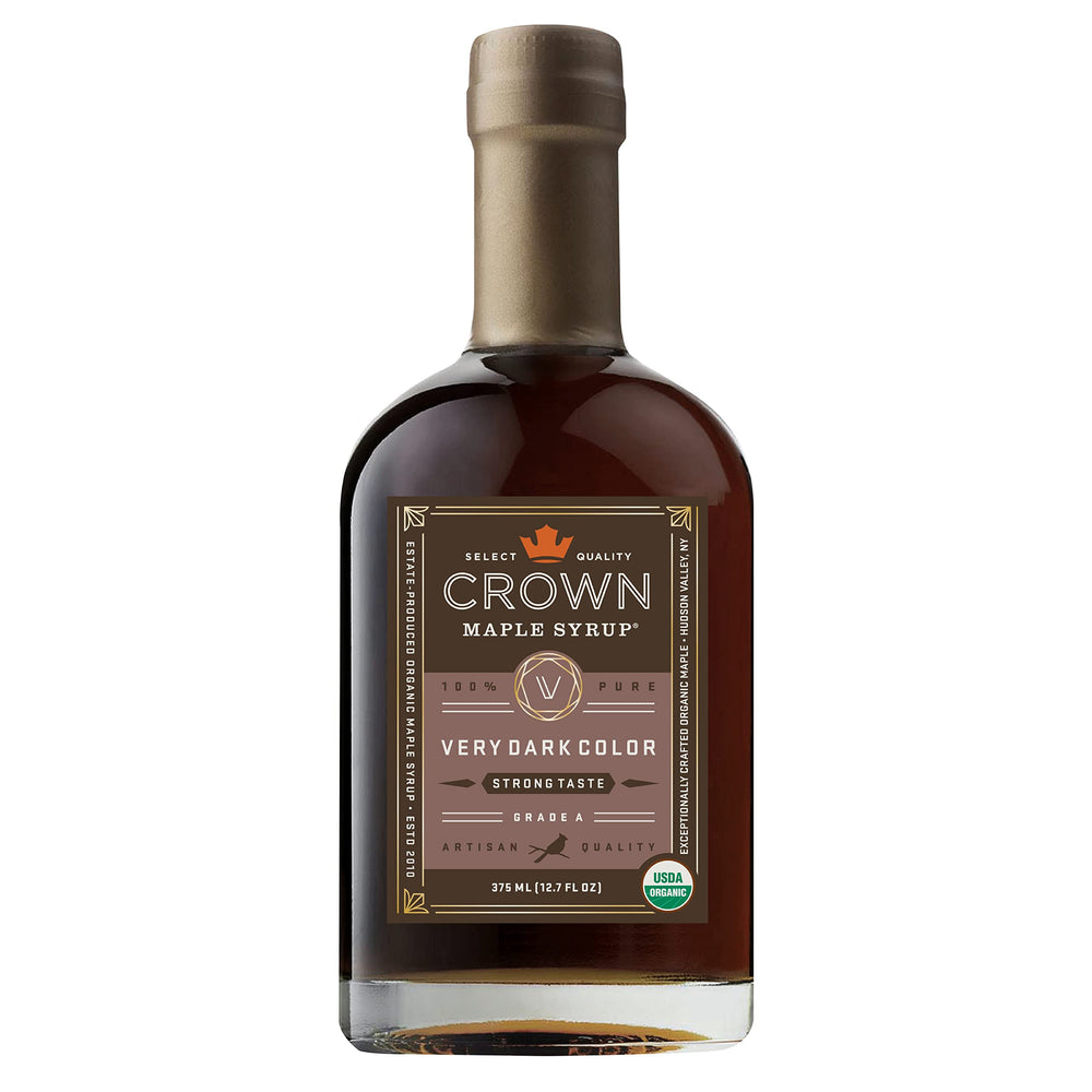 Crown Maple Very Dark Color bottle ready to glaze meats with bold maple flavor.