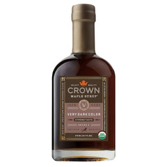 Crown Maple Very Dark Color bottle ready to glaze meats with bold maple flavor.