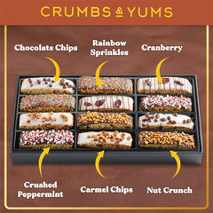 CRUMBS & YUMS biscotti toppings crushed peppermint closeup highlighting festive detail