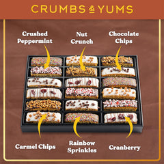CRUMBS & YUMS six-flavor biscotti display offers variety for entertaining guests.