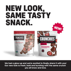 Crunchies strawberries as a desk snack for quick, tasty midday energy.