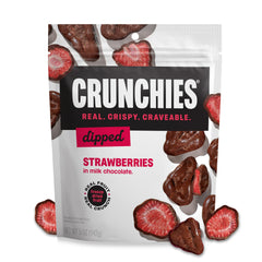Crunchies strawberries freeze-dried fruit with chocolate coating for a crunchy, satisfying bite.