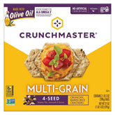 Crunchmaster Multi Grain Cracker pack 21oz on shelf, ideal for quick snacking.