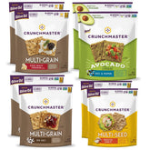 Crunchmaster multiseed roasted garlic crackers on a charcuterie board for entertaining.