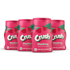 Crush Strawberry Liquid Water Enhancer bottle pouring flavor into a glass for zero sugar hydration