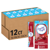 Crystal Light Cherry Pomegranate packet over glass for on-the-go hydration