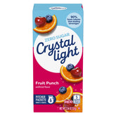 Crystal Light Fruit Punch powder packet added to water for a low-calorie refreshment.