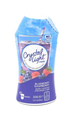 Crystal Light liquid concentrate bottle shown in blueberry-raspberry flavor for zero-calorie flavoring.
