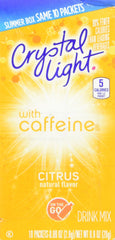 Crystal Light On The Go Citrus energy packets offer a refreshing caffeine lift outdoors.