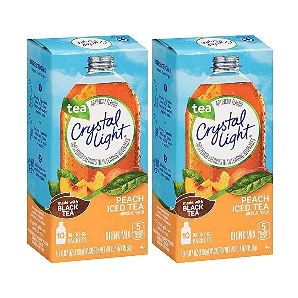 Crystal Light Peach On-the-Go box highlights peach flavor and convenient sachets.