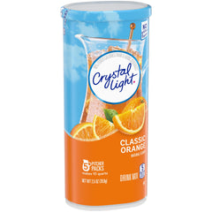 Crystal Light Classic Orange Drink Mix packet closeup showing convenient single-serve packaging