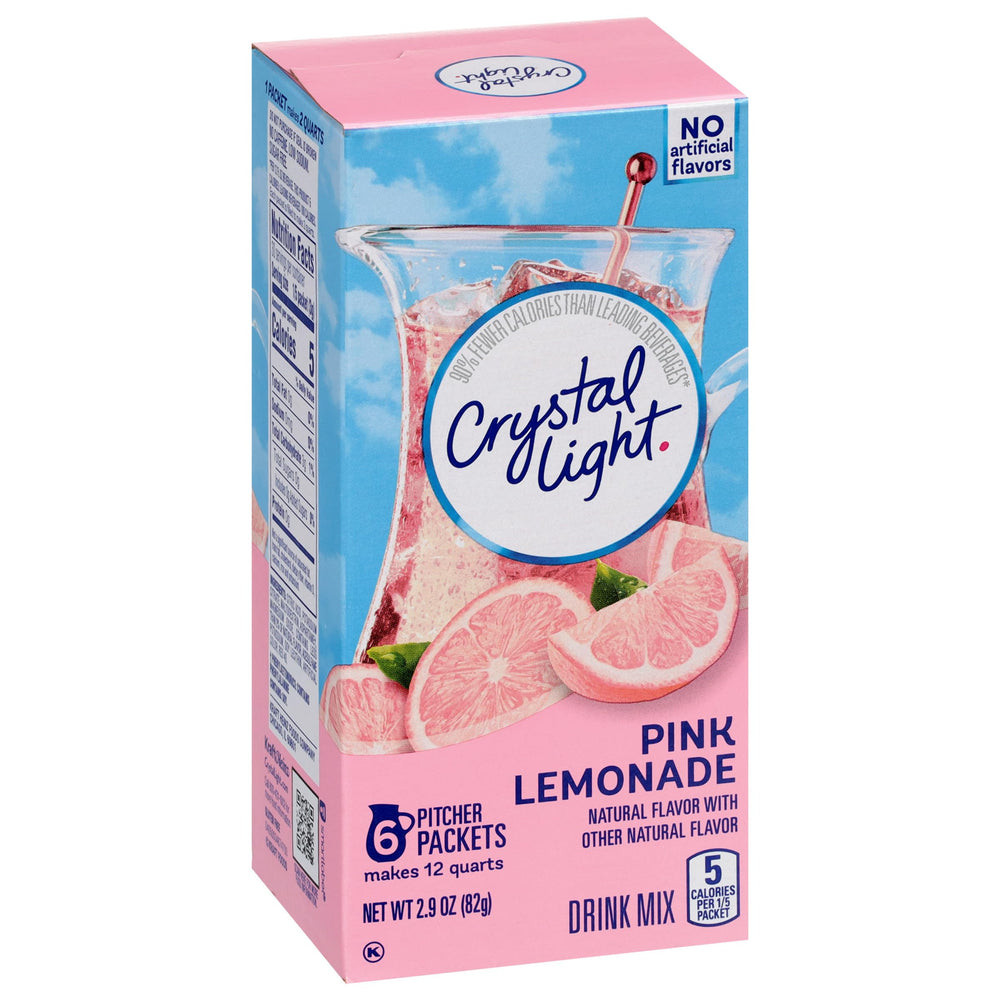 Crystal Light Pink Lemonade packet being poured for quick, zero-sugar hydration