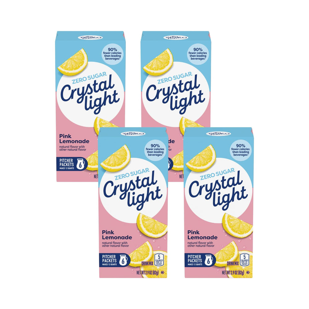 Crystal Light Pink Lemonade packets for quick zero-sugar flavor in water.
