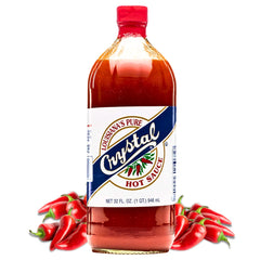 Crystal Louisiana's Pure Hot Sauce bottle front view, balanced heat perfect for everyday flavor.